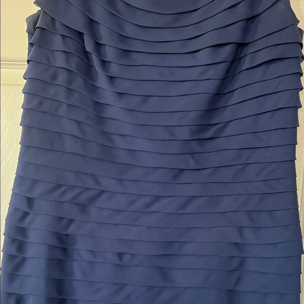 Adrianna Papell Navy Pleated Scoop Neck Midi Dress - Picture 3 of 6